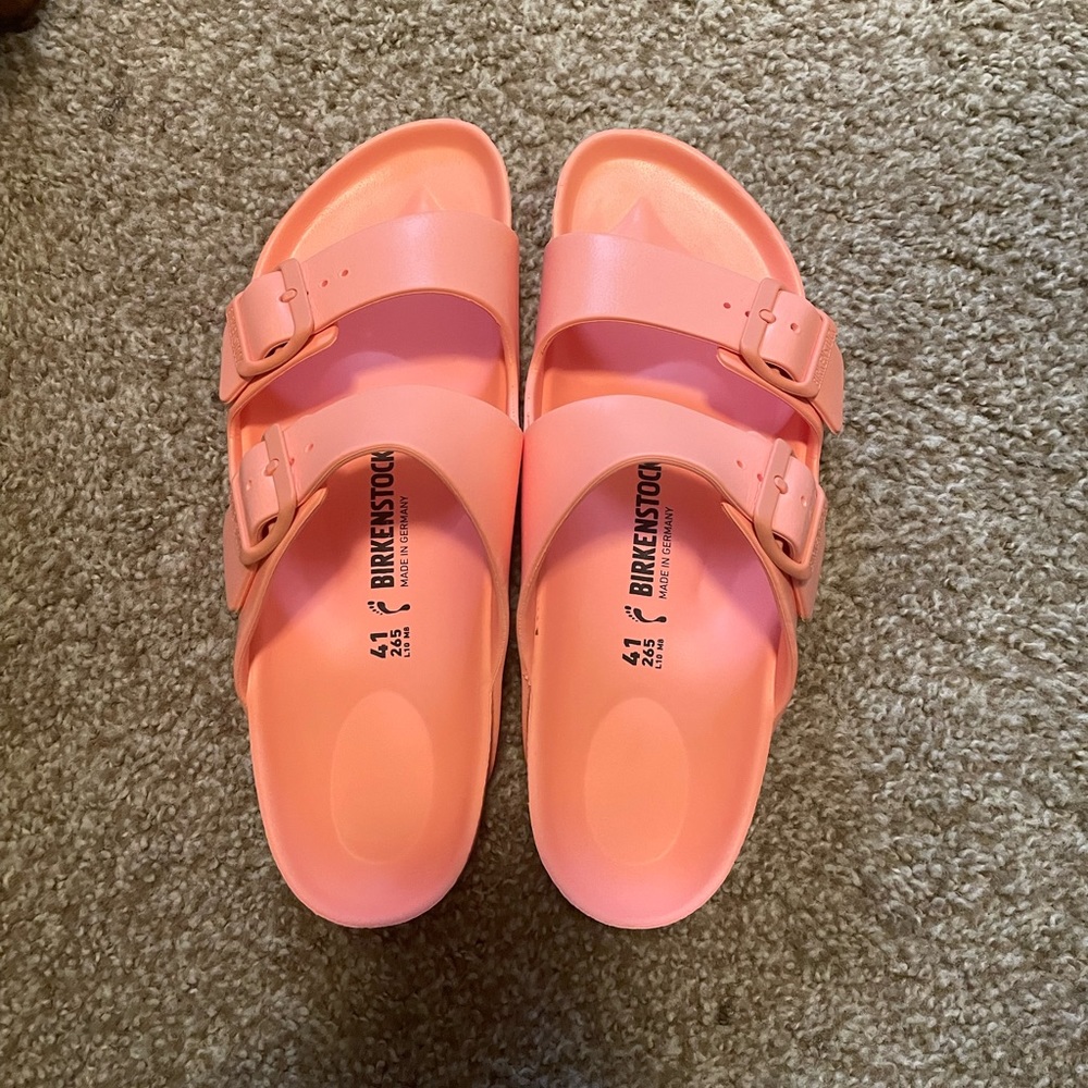 coral peach arizona birkenstock sandals